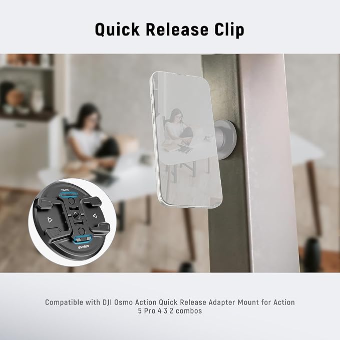 Neewer Magnetic Phone Tripod Mount with Action Camera Adapter, Cold Shoe with Anti Off Pin, 1/4" Thread Compatible with MagSafe iPhone 16 15 14 13 12 Series DJI Quick Release Adapter Mount, PA070