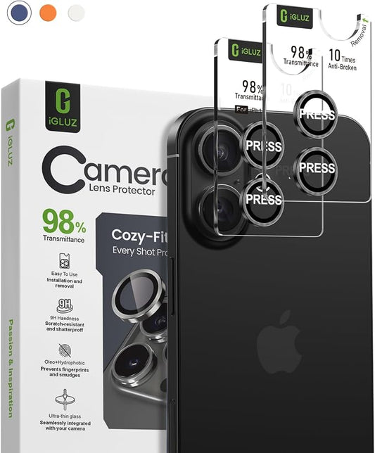 iGluz 2 Pack Anti-Reflection Camera Lens Protector for iPhone 17/16/16 Plus [98% Transmittance][1-Step Installation][Strong Adsorption] 9H Shatterproof Tempered Glass-Black