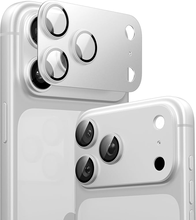 TORRAS for iPhone 17 Pro Camera Lens Protector, [Metal Frame] with Military Grade 9H+ Tempered Glass, Full Coverage, Anti-Scratch, 12 FT Shatterproof, Case Friendly, One-Piece, Silver, 1 Pack