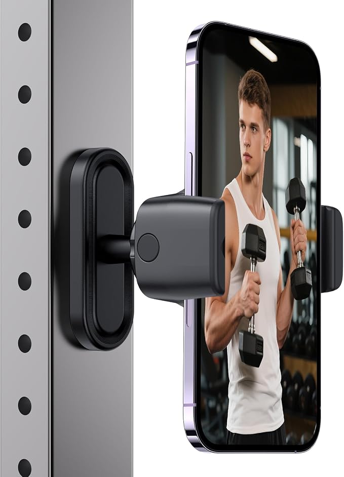 Magnetic Phone Holder for Gym - 360° Adjustable Magnet Phone Mount for Workout Recording, Compatible with iPhone 16/15/14/13/12, Android and Smartphone