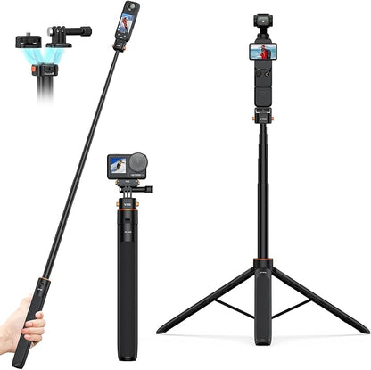 VRIG 64" OSMO Pocket 3 Selfie Stick Tripod for GoPro Camera,Extendable Tripod Stand with Quick Release 1/4" Screw for Insta360 X5/X4,DJI OSMO Action 6/5Pro/4/3,Osmo Nano,Go Pro Hero 13 12 11 10 9