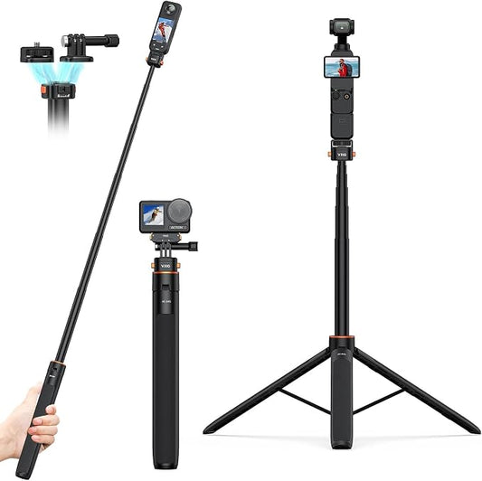 VRIG 64" OSMO Pocket 3 Selfie Stick Tripod for GoPro Camera,Extendable Tripod Stand with Quick Release 1/4" Screw for Insta360 X5/X4,DJI OSMO Action 6/5Pro/4/3,Osmo Nano,Go Pro Hero 13 12 11 10 9