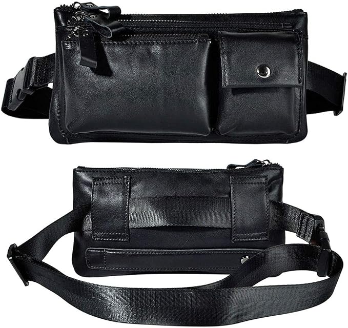 KPYWZER Vintage Leather Waist Bag Fanny Pack for Men Women Hip Bum Bag Belt Slim Cell Phone Purse Wallet Vintage Retro Crossbody Sling Pouch Black