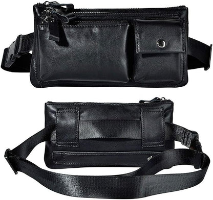 KPYWZER Vintage Leather Waist Bag Fanny Pack for Men Women Hip Bum Bag Belt Slim Cell Phone Purse Wallet Vintage Retro Crossbody Sling Pouch Black