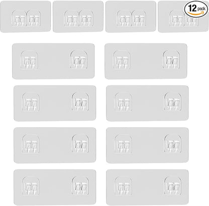 Lsnisni 12 Pack Shower Caddy Adhesive Replacement, Shower Adhesive Strips, Waterproof Adhesive Hooks, Strong Sticker, No Drilling, for Bathroom Shelf and Kitchen Racks
