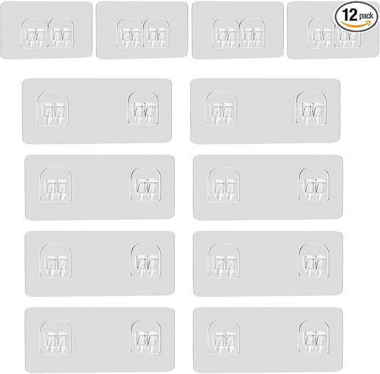Lsnisni 12 Pack Shower Caddy Adhesive Replacement, Shower Adhesive Strips, Waterproof Adhesive Hooks, Strong Sticker, No Drilling, for Bathroom Shelf and Kitchen Racks