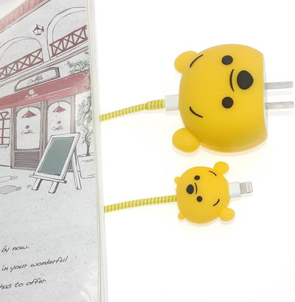 3D Cute Cartoon Charger Protector Case - Compatible for Apple 20W USB-C Power Adapter and Lightning Cable, No.18(4 in1)