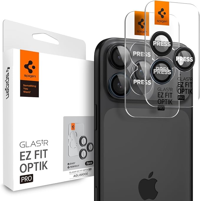 Spigen Camera Lens Screen Protector [GlasTR EZ Fit Optik Pro] Designed for iPhone 17 Pro Max | iPhone 17 Pro | iPhone 16 Pro Max | 16 Pro | iPhone 15 Pro Max | 15 Pro - ZeroOne Edition [2 Pack]