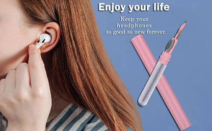 Cleaner Kit for Airpods,Earbuds Cleaning kit for Airpods Pro 1 2 3, Multi-Function Cleaning Tool with Brush Flocking Sponge for Wireless Earphones Bluetooth Headphones Case Camera and Phone (Pink)