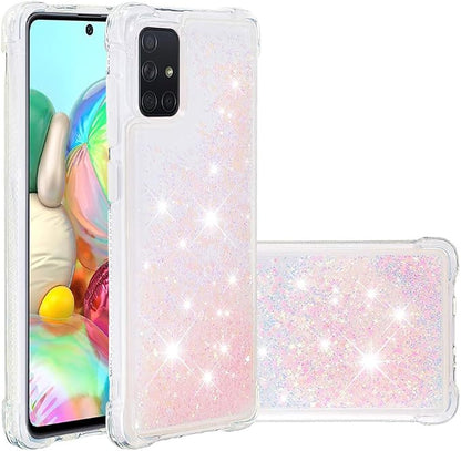 Transparent Liquid Case für Galaxy A71 Silver, Gel Silicone Phone Case Glitter Floating Liquid Cover Ultra Slim Bumper Case Sparkly Back Case Resistant Hard Compatible with Samsung Galaxy A71