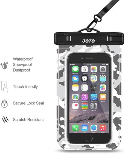 JOTO Up to 7" Universal Waterproof Phone Case for iPhone 17 Air 16 15 14 13 12 11 Plus Pro Max, IPX8 Cellphone Dry Bag XR X SE, Galaxy S23 S22 S21 S20+ S20 S10 Plus Note, Pixel -CamoGrey