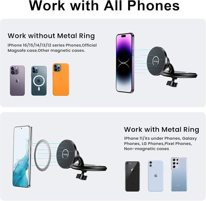 CD Slot Phone Mount, Compatible with MagSafe CD Car Mount for iPhone 16 15 14 13 12 Pro Max Plus Mini and All Phones, [Anti-Slip & Anti-Shake] Upgraded Military-Grade CD Slot Phone Holder