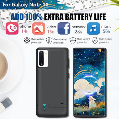 [Upgraded Battery Case for Samsung Galaxy Note 10, 5000mAh Rechargeable Extended Battery Charging Charger Case, Add 100% Extra Juice (6.3 Inches) Black