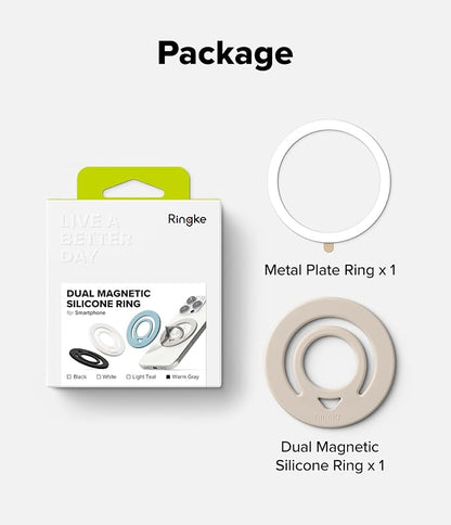 Ringke Dual Magnetic Silicone Ring [Compatible with MagSafe] Phone Grip, Dual-Sided Powerful Magnet, Lightweight (0.04 lb) & Super Slim (0.13 in) Soft Holder for iPhone, Galaxy, Pixel - Warm Gray