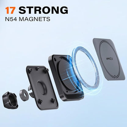 APPS2Car for MagSafe Car Mount, Magnetic Phone Holder for Car with Suction Cup, 17 Strong Magnets & Adjustable Arm, Dashboard & Windshield Phone Mount Compatible with MagSafe Case iPhone 12–17 Series