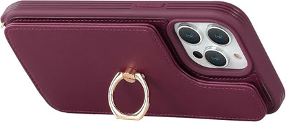 Lipvina for iPhone 12/12 Pro Case with Card Holder and Strap for Women,Crossbody Lanyard,RFID Blocking,Kickstand Ring Stand,Snap Clasp,Phone Wallet Cases 6.1 inch(Wine Red)