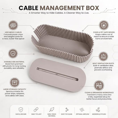Cable Management Box – Home & Office Desk Cord Organizer Hide Power Strip & Under Desk TV Computer Wire Pet Friendly Child-Proof Floor Cord Management Cover - Beige