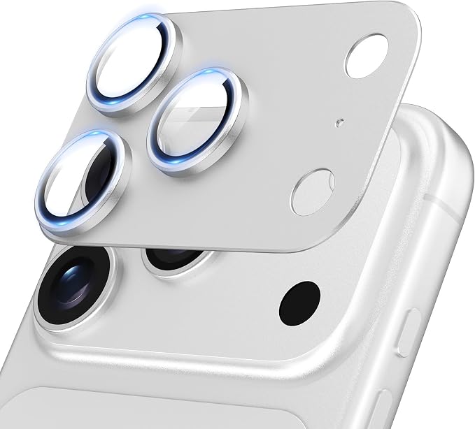 Jeluse Compatible with iPhone 17 Pro Camera Lens Protector, Strong Adhesion Full Coverage Metal Aluminum Alloy Ultra Clarity Tempered Glass Camera Screen Protector