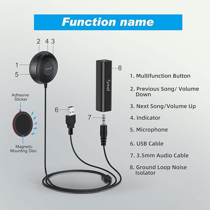 Bluetooth Car Adapter, 3.5mm Aux Bluetooth Adapter for Car/Home Stereo/Speakers, Blue-Tooth Audio Receiver with Ground Loop Noise Isolator, Hands-Free Calls, Dual Connection, 3.5mm AUX Input