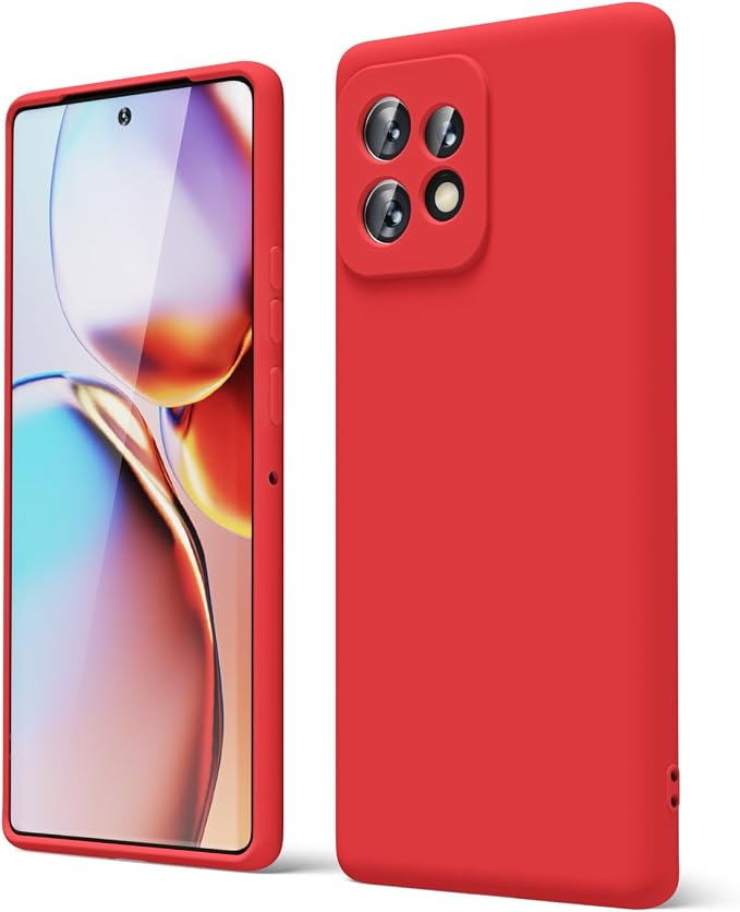 oakxco for Motorola Moto Edge Plus 2023 Case Silicone, Thin Slim Grip Soft Rubber Gel Protective Phone Case for Women, Matte Plain Solid Color Aesthetic Cute Girly Case with Camera Cover, Red
