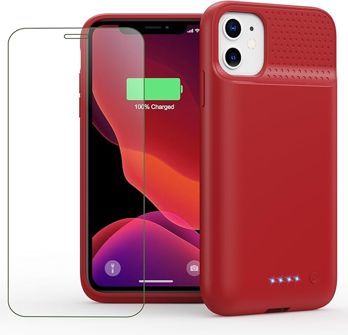Feob Battery Case for iPhone 11/XR, [2026 Upgraded] 7500mAh Slim Portable Smart Charging Case Rechargeable Protective Extended Charging Cover for iPhone 11/XR-Red