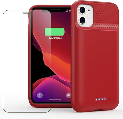 Feob Battery Case for iPhone 11/XR, [2026 Upgraded] 7500mAh Slim Portable Smart Charging Case Rechargeable Protective Extended Charging Cover for iPhone 11/XR-Red