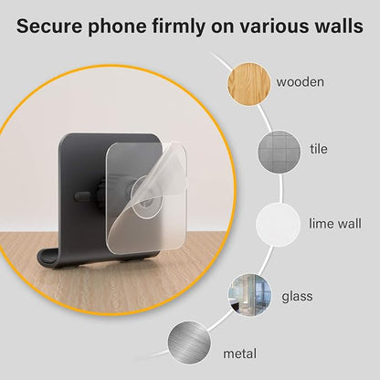 Tryone Wall Mount Cell Phone Holder - Mirror Adjustable Cellphone Stand with 2Pcs Adhesive Sticky Pads for Bathroom Bedroom Kitchen or Dorm, Compatible with iPhone Series or Other Smartphones