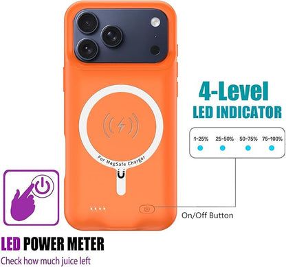 Battery Case for iPhone 17 Pro, 10000mAh Rechargeable Portable Charging Case with Wireless Charging Compatible for iPhone 17 Pro (6.3 inch) with Carplay Extended Battery Pack Charger Cover (Orange)