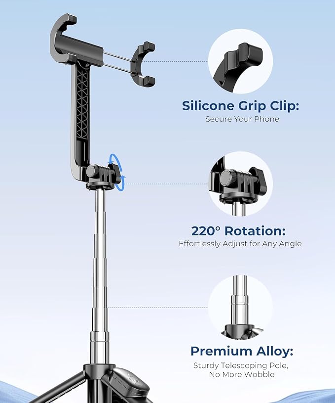 67” Selfie Stick Tripod for iPhone, Lightweight Travel Phone Tripod with Wireless Remote, Extendable Cell Phone Stand for Photography, Video & Live Streaming – Black