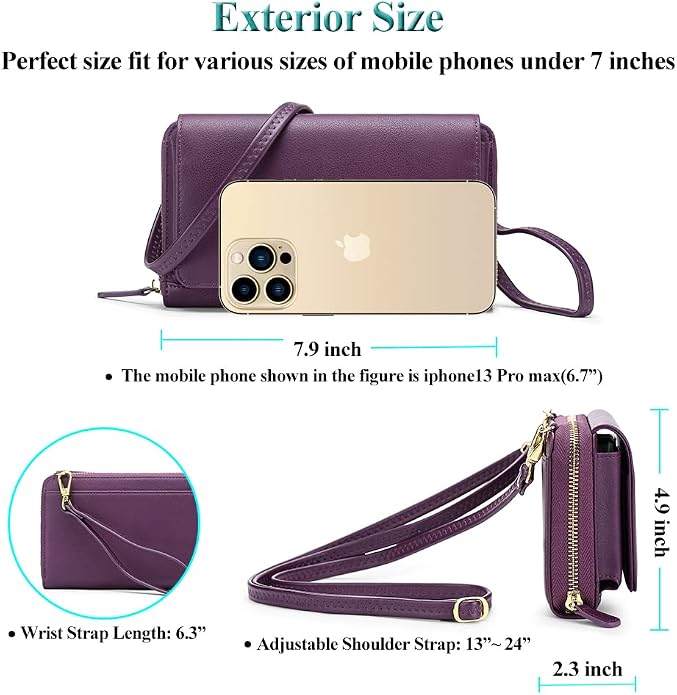 Peacocktion Crossbody Bags for Women RFID Wristlet Wallets Travel Vegan Leather Small Clutch Purses with Phone Pocket Zipper