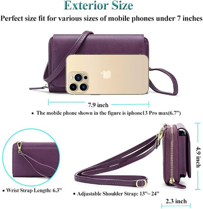 Peacocktion Crossbody Bags for Women RFID Wristlet Wallets Travel Vegan Leather Small Clutch Purses with Phone Pocket Zipper