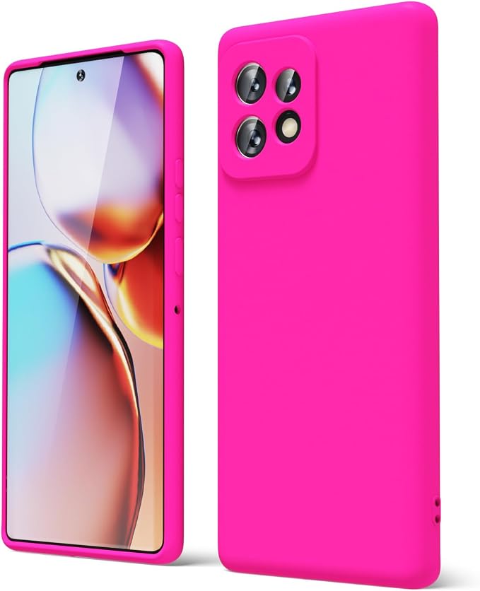 oakxco for Motorola Moto Edge Plus 2023 Case Silicone, Thin Slim Grip Soft Rubber Gel Protective Phone Case for Women, Matte Plain Bright Color Aesthetic Girly Case with Camera Cover, Neon Hot Pink