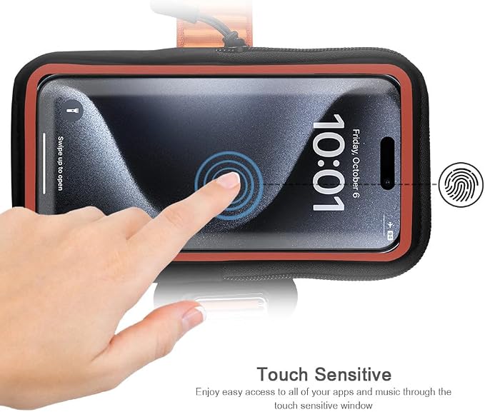 JEMACHE Running Armband for iPhone 17 16 15 14 13 Pro Max/Plus, Samsung Galaxy S26 S25 S24 Ultra/Plus, G Buckle Workouts Phone Arm Band Bag (Orange, S)
