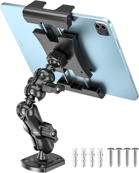OHLPRO Heavy Duty Drill Base Tablet Holder for Car & Truck Dashboard Mount with 360° Adjustable 2-Stage Arm for 5-13" iPads Tablets & Phones Kindle, Mounting for Commercial Vehicles Boat Wall Desk