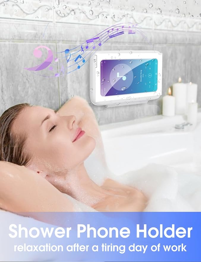 LC-dolida Shower Phone Holder Waterproof, 480° Rotatable Adjustable Bathroom Wall Phone Mount Stand, Anti-Fog High Sensitivity iPhone Case, Anti Fog Case Bathroom Accessories for 4-7'' Cellphones