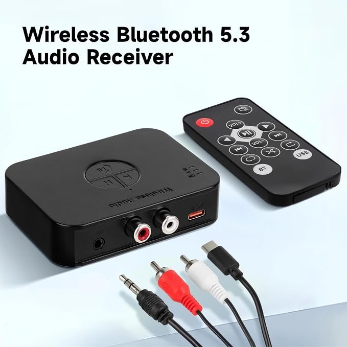 M2R Bluetooth 5.4 Audio Receiver 3.55mm RCA Bluetooth Adapter for Stereo Wireless Audio Receiver/USB Flash Drive/NFC One Touch Connection for Home and Car Stereo System Speakers