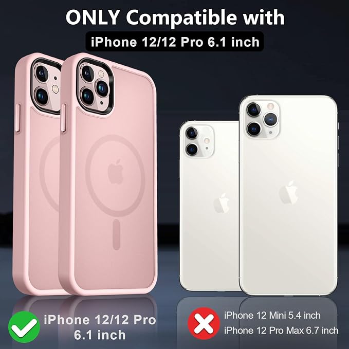 MOCCA Strong Magnetic for iPhone 12 Case/iPhone 12 Pro Case, [Compatible with Magsafe][Mil-Grade Drop Protection] Slim Shockproof Translucent Protective Phone Case for iPhone 12/12 Pro, Pink