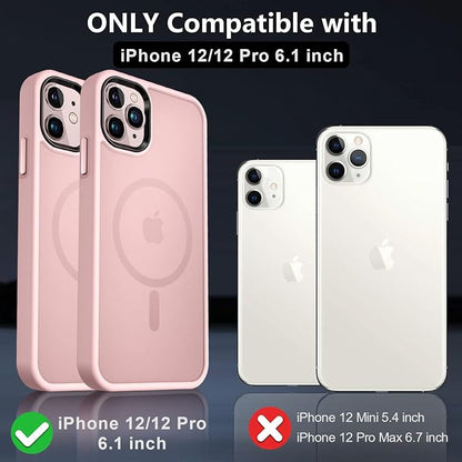 MOCCA Strong Magnetic for iPhone 12 Case/iPhone 12 Pro Case, [Compatible with Magsafe][Mil-Grade Drop Protection] Slim Shockproof Translucent Protective Phone Case for iPhone 12/12 Pro, Pink