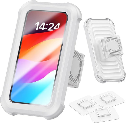 Waterproof, Upgraded IPx7 Wall Mount Phone Case, 480° Rotation, HD Touchscreen (Pure White)