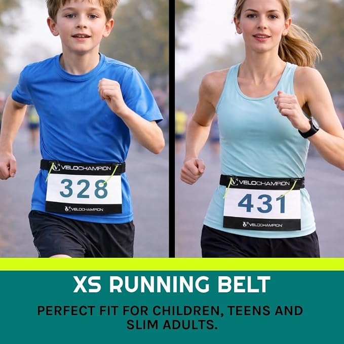 VeloChampion Lightweight Running Belt Waist Pack for Men Women - Elasticated Stretch Fit Race Number Holder - No Pins - 3 Sizes - Run. Triathlon. Cycle. Marathon. Jogging (2, X-Small)