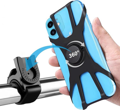 Kinizuxi Bike Phone Mount,360°Rotation Detachable Handlebar of Motorcycle Phone Mount,Adjustable Silicone Bike Phone Holder Compatible for iPhone,Android Cell Phones(Black)