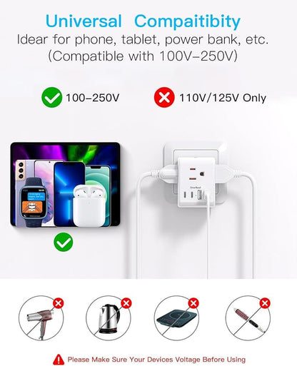 2 Pack Switzerland Travel Plug Adapter, Type J Power Adaptor | 3 Outlets 4 USB Charging Ports (2 USB C), Swiss Outlet Adapter Travel Plug for US to Switzerland, Liechtenstein, Rwanda