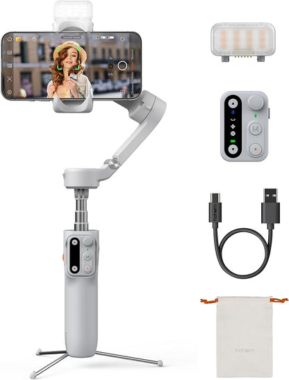 Hohem iSteady X3 Gimbal Stabilizer for iPhone, Foldable Phone Gimbal Object Tracking, Remote Control, 3-Axis Phone Stabilizer Built-in Extendable Rod & Tripod, Fill Light for Video Recording, YouTube