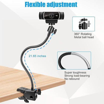 Webcam Stand, Webcam Mount Gooseneck Arm with Phone Holder Web Camera Stand Desk Mount Clip Clamp for Logitech Webcams C922 C930e C920S C920 C615 C960 C920x BRIO 4K NexiGo N60 and More
