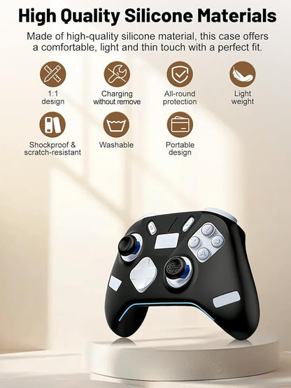 Silicone Protective Case for Flydigi Apex 5 Wireless Controller, Full-Body Protective Cover with Precise Cutout, Shockproof Dustproof Protector Sleeve & Scratch-Resistant Sleeve (Black)