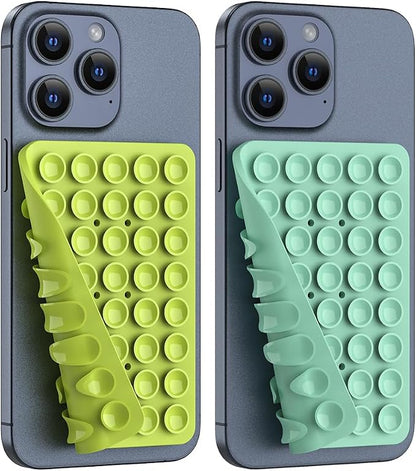Double Sided Silicone Suction Phone Holder Mount, Silicon Accessory for iPhone and Android, Hands-Free Mirror Shower Phone Holder, TikTok Videos and Selfies (Green+Turquoise)