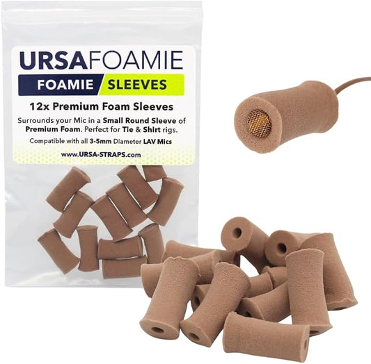 URSA Foamie Sleeves for Lavalier Microphones – Discreet Mic Covers to Reduce Clothing Noise, Protect Against Sweat & Light Wind – Pack of 12 (Caramel)