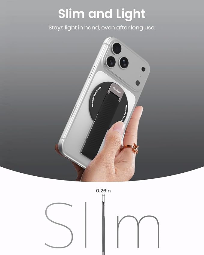 2026 Klearlook for MagSafe Phone Grip with Silicone Finger Strap, Removable Magnetic Phone Ring Holder with Adjustable Kickstand, Finger Phone Ring Grip for iPhone 17/16/15/14/13/12 Series, Black