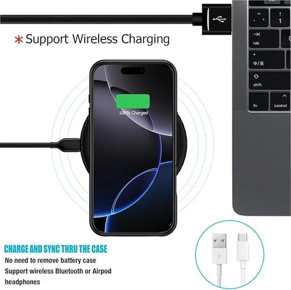 Battery Case for iPhone 16 Pro, Full Encircle 10000mAh High Capacity Rechargeable Portable Charger Case Extended Battery Pack for iPhone 16 Pro (6.3 inch) Wireless Charging Cover with Carplay-Black