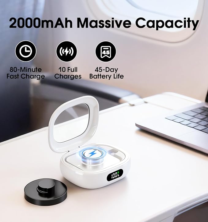 Charging Case for Oura Ring Gen 4 & 3 Charger, 2000mAh Portable Travel Power Station Fits All-Sized Oura Ring 4 & 3, 45-Day Runtime (Official Charger NOT Included)(White)